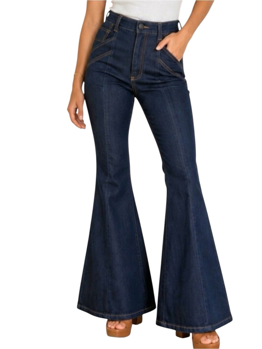 Anthropologie Pilcro Puddle Mid Rise Dark Blue Flare Jeans Women's Size 26 x 32